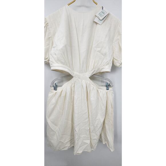 New NWT By Egreis Lila Dress Large White Side Cut-Out Linen - Picture 7 of 15